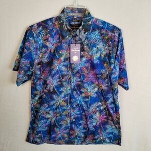NWT Pete Huntington Bali Shirt Mens Small S Batik Palm Leaf Tropical Blue Pink